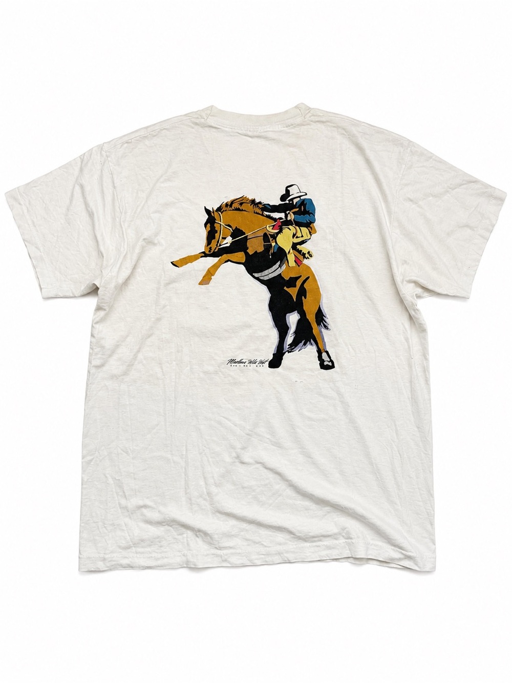 Vintage Marlboro Wild West T Shirt USA Made Cowboy Horse Rodeo Pocket Tee